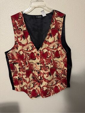111 Main Red & Cream Patterned V-Neck Women's Tunic Vest